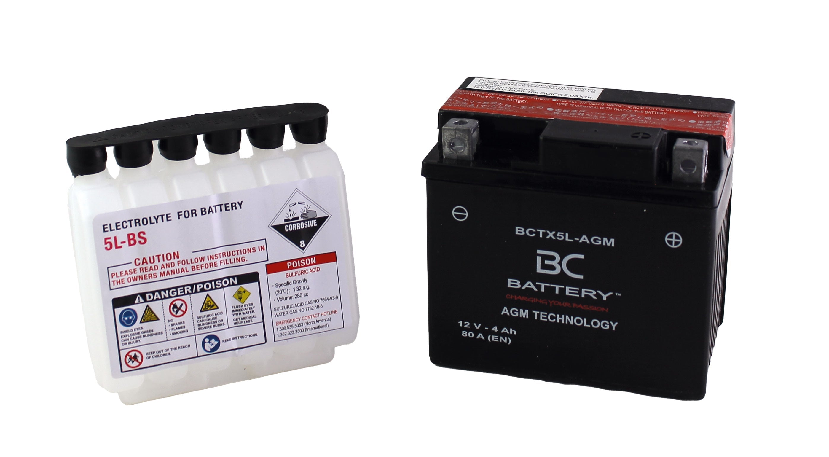 BCTX5L-AGM | AGM-Motorradbatterie, YTX5L-BS, 12 V, 4 Ah, Kaltstartstrom: 80 A, 113 x 70 x 105 mm – Offizielle Website von BC Battery