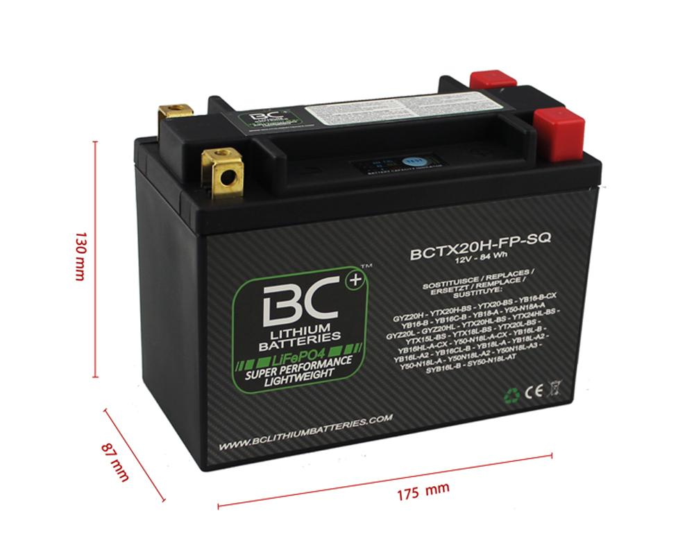 BC Lithium Batteries BCTX20H-FP-SQ Batteria Moto Litio LiFePO4, 1,4 kg, 12V - BC Battery Controller