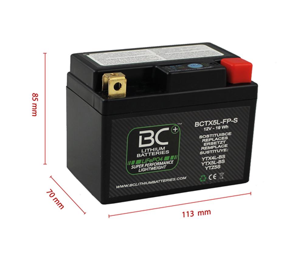 BC Lithium Batteries BCTX5L-FP Batteria Moto al Litio LiFePO4, 0,5 kg, 12V, HJTX5L-FP-S / YTX4L-BS / YTX5L-BS / YTZ5S - BC Battery Controller