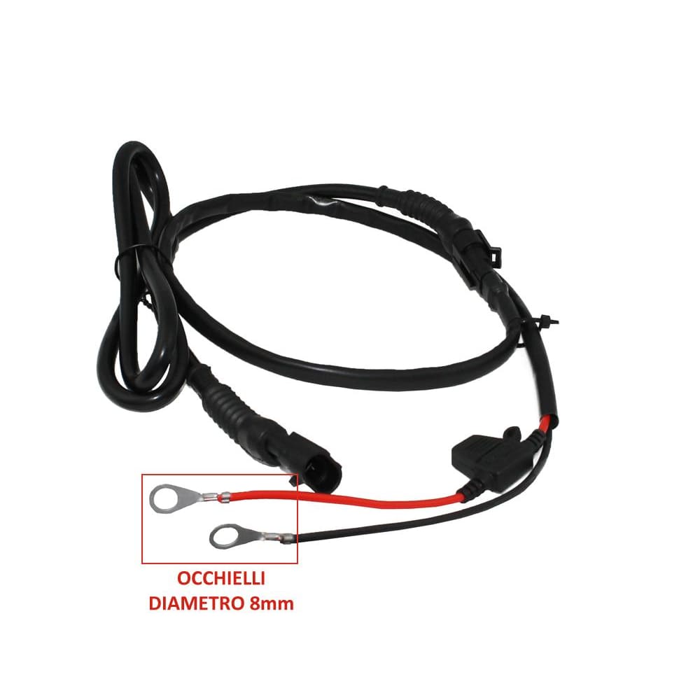 Cavo batteria con Occhielli Specifici per Batteria Auto - Diam. 8,5 MM, Lungh. 200 CM per caricabatteria BC - BC Battery Controller